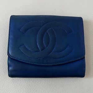 Authentic Chanel Blue Caviar Leather Compact Wallet